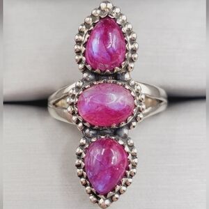 Pink Triple Gemstone 925 Sterling Silver Ring